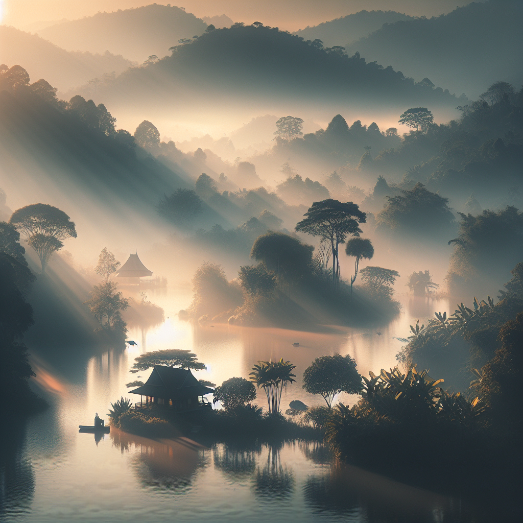 Panorama d'un parc national pittoresque en Thaïlande avec végétation luxuriante.