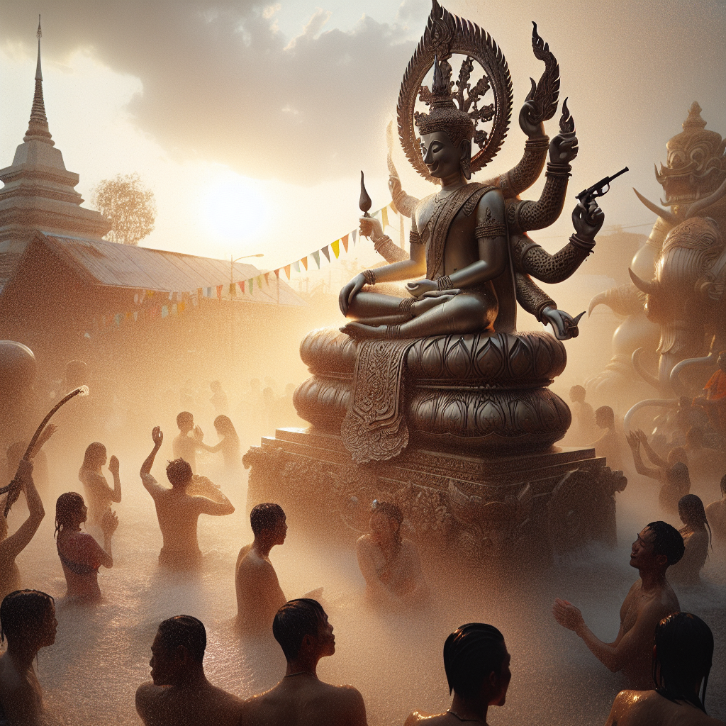 Joyeux participants aspergeant d'eau durant le festival Songkran en Thaïlande.