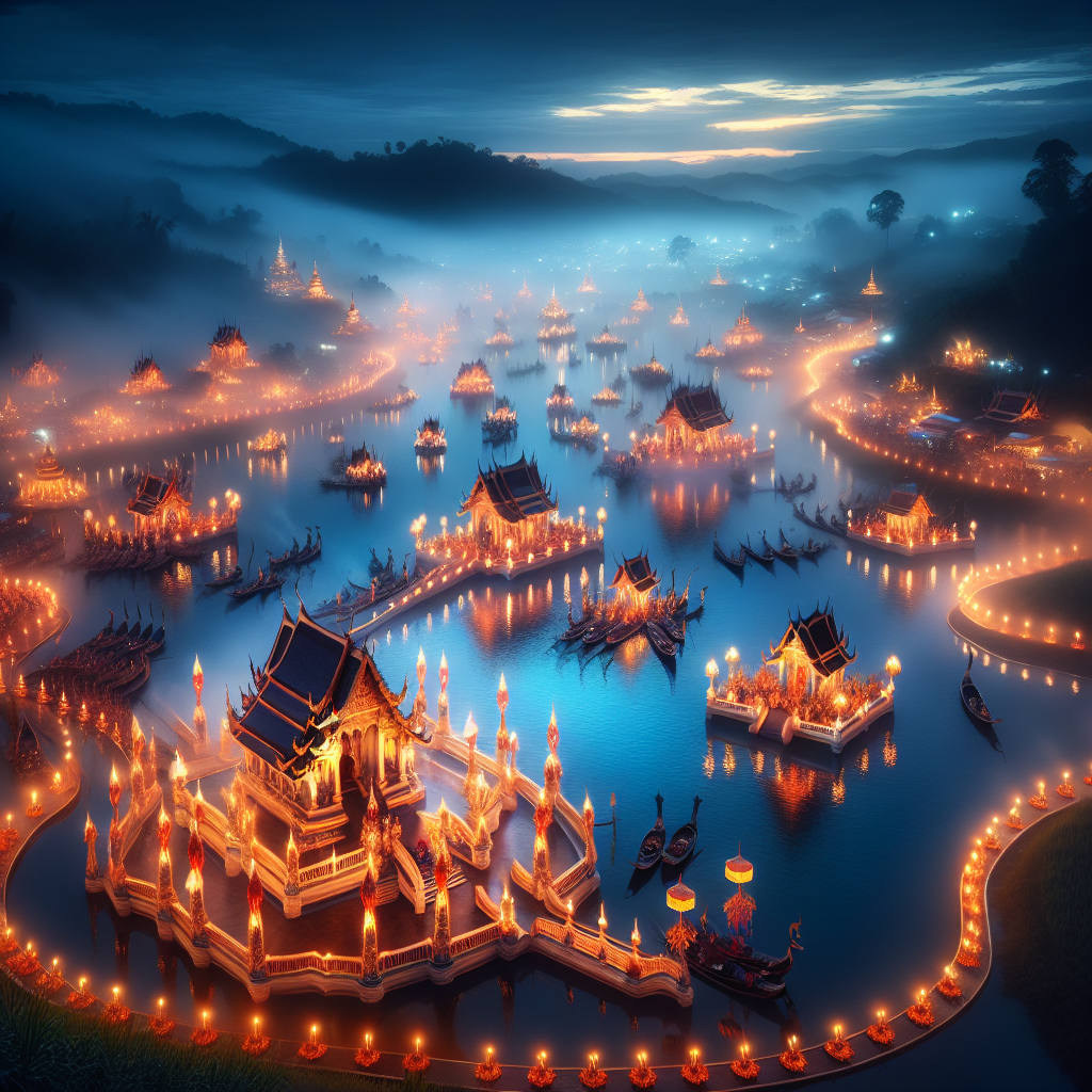 Scène vibrante de la fête thaïlandaise illuminée par des lanternes.