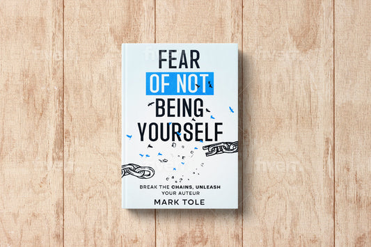 Fear of Not Being Yourself - Ebook cover showing a book with a minimalist design, blue and black text on a white background, symbolizing self-discovery and empowerment